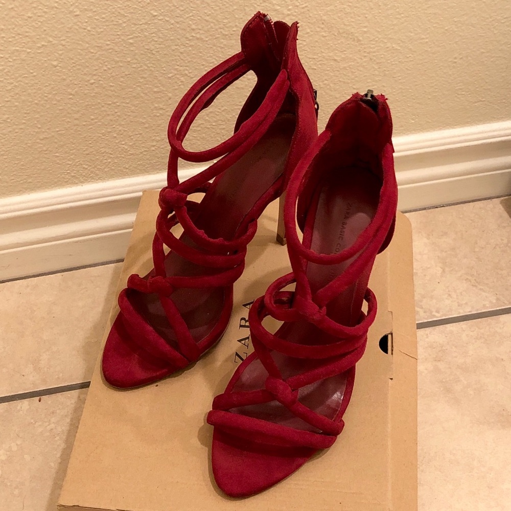 Zara women red suede open toe heel size 6.5
